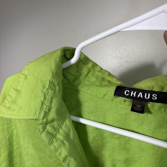 Chaus Button Up Long Sleeve Sz 16 Green Lightweight Lagenlook Resort 100% Linen - Picture 4 of 8